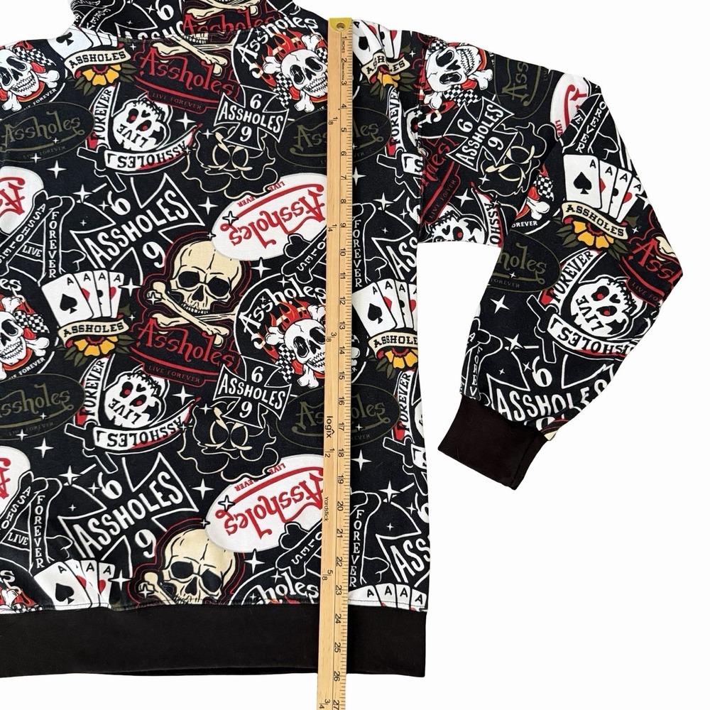 Assholes*s Live Forever AOP Skull Tattoo Hoodie‎ SMALL Rocker Punk Biker Grunge - Picture 9 of 10